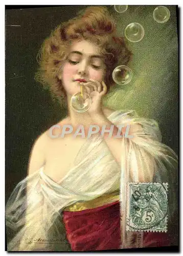 Cartes postales Fantaisie Illustrateur Femme Bulles de savon