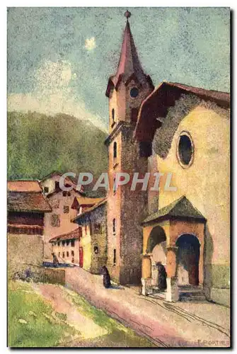 Cartes postales Fantaisie Illustrateur Village Eglise Portier
