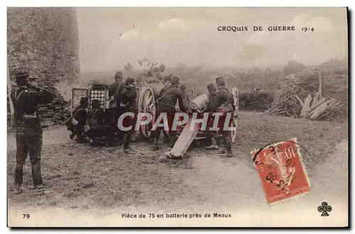 Cartes postales Militaria Piece de 75 en batterie pres de Meaux