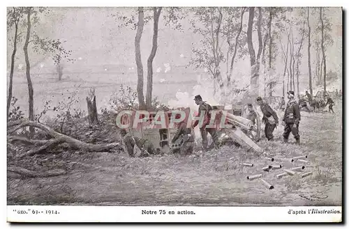 Cartes postales Militaria Notre 75 en action