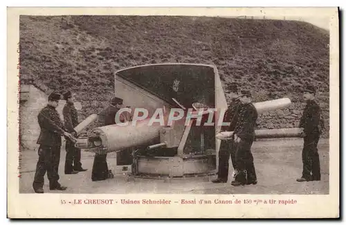 Cartes postales Militaria Le Creusot Usines Schneider Essai d&#39un canon de 150mm a tir rapide