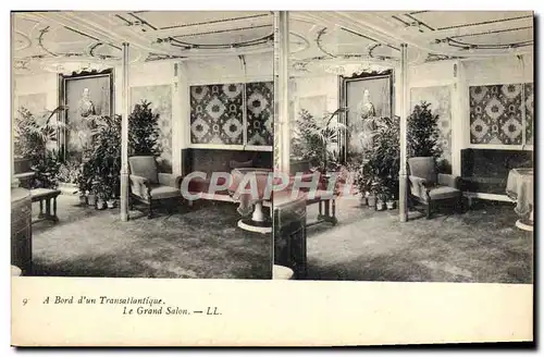 Cartes postales Bateau Paquebot A bord d'un transatlantique Le grand salon