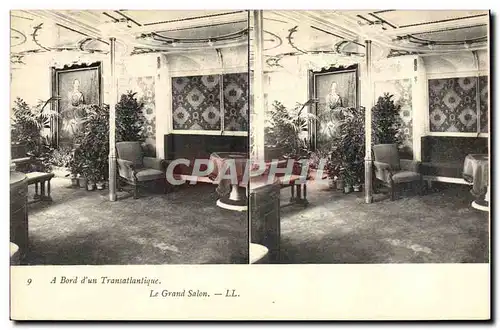 Cartes postales Bateau Paquebot A bord d'un transatlantique Le grand salon