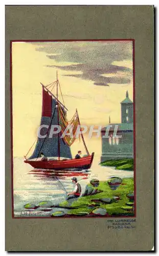 Cartes postales Fantaisie Illustrateur Bateau