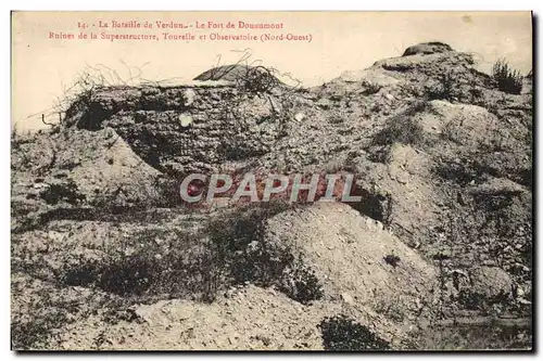 Cartes postales Militaria La Bataille De Verdun Le Fort De Douaumont Ruines de la superstructure Tourelle et obs