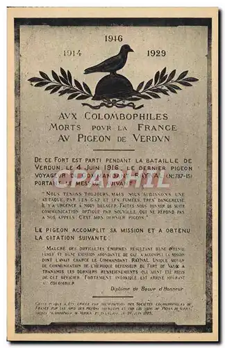 Cartes postales Militaria Avx Pigeon De Verdun Fort de Vaux