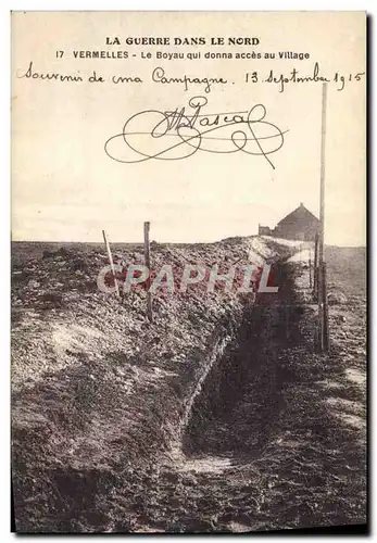 Cartes postales Militaria Vermelles Le Boyau Qui Donna Acces Au Village