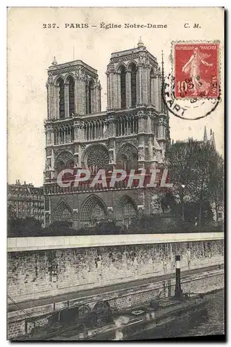 Cartes postales Paris Eglise Notre Dame Peniche Bateau