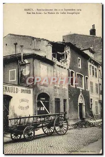 Ansichtskarte AK Nancy Bombardement des 9-10 septembre 1914 Rue Ste Anne La maison du culte evangelique