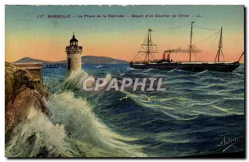 Ansichtskarte AK Bateau Marseille Le phare de la Desirade Depart d&#39un courrier de Chine