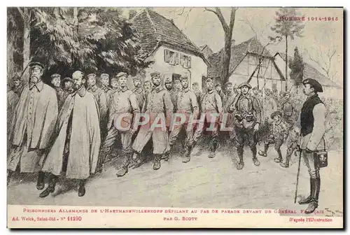 Ansichtskarte AK Militaria Prisonniers allemands de l&#39Hartmanswillerkopf defilant au pas de parade devant un g