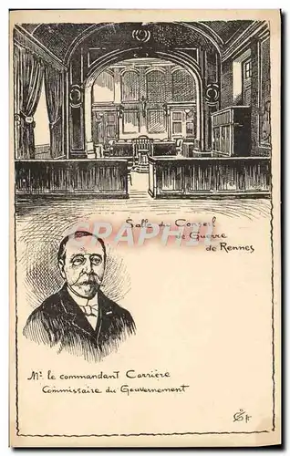 Cartes postales Affaire Dreyfus Mr le Commandant Carriere Commissaire du gouvernement Salle du conseil de guerre