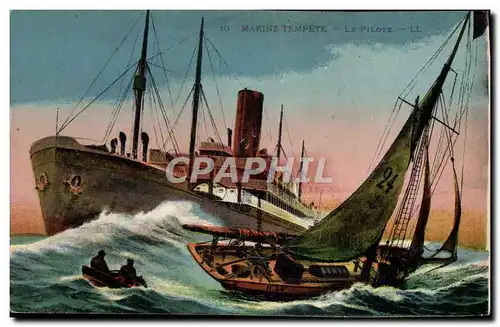 Cartes postales Bateau Paquebot Marine Tempete Le pilote