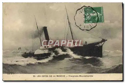 Cartes postales Bateau Les cotes de la Manche Traversee mouvementee