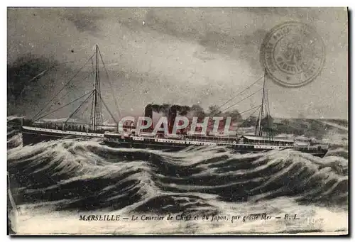 Ansichtskarte AK Bateau Paquebot Marseille Le courrier de Chine et du Japon par grosse mer