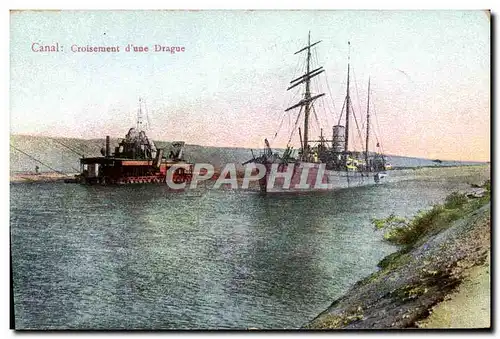 Cartes postales Bateau Paquebot Canal Croisement d'une drague Egypte Egypt