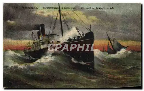 Cartes postales Bateau Paquebot Marseille Transatlantique en pleine mer Un coup de tangage