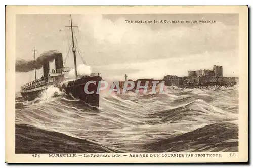 Cartes postales Bateau Paquebot Marseille Le chateau d&#39If Arrivee d&#39un courrier par gros temps