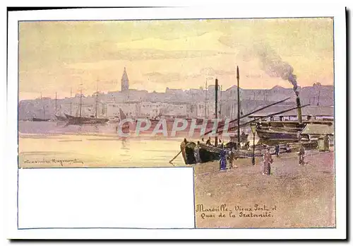 Ansichtskarte AK Fantaisie Illustrateur Casimir Raymond Marseille Vieux port et quai de la Fraternite