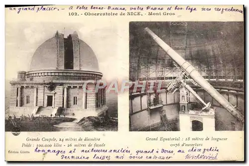 Cartes postales Observatoire de Nice Mont Gros Grande Coupole Grand Equatorial