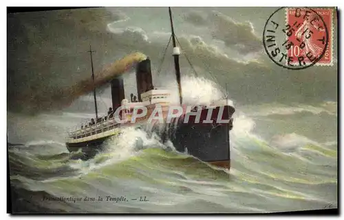 Cartes postales Bateau Paquebot Transatlantique dans la tempete