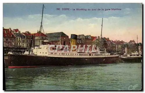 Cartes postales Bateau Paquebot Dieppe Le Worthing au quai de la gare maritime