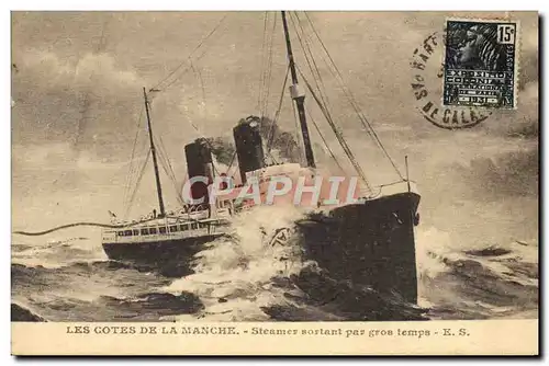 Cartes postales Bateau Paquebot Cotes de la Manche Steamer sortant par gros temps