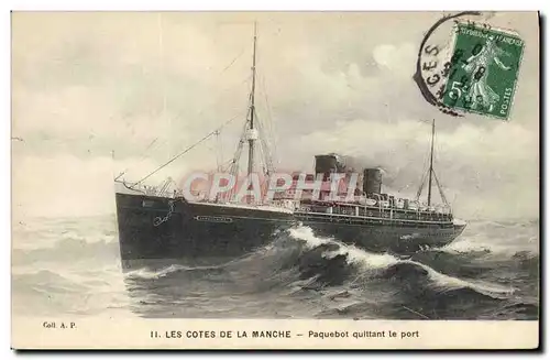 Cartes postales Bateau Paquebot quittant le port Cotes de la Manche