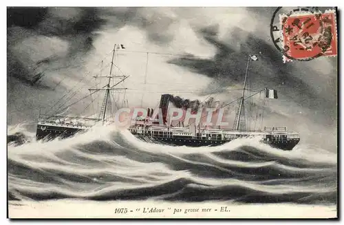 Cartes postales Bateau Paquebot L'Adour par grosse mer