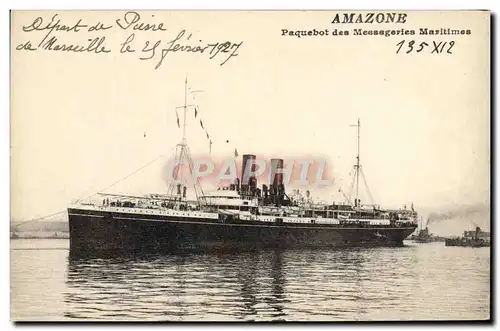 Cartes postales Bateau Paquebot des Messageries Maritimes Amazone Depart de Marseille