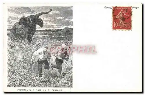 Cartes postales Poursuivis par un Elephant