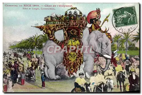 Cartes postales Elephant Carnaval de Nice 1909 Char de l&#39elephant