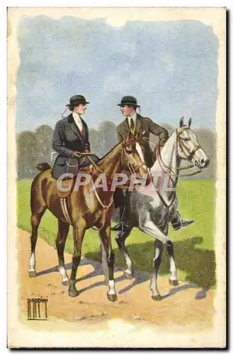 Ansichtskarte AK Fantaisie Illustrateur Rappini Femme Cheval Hippisme