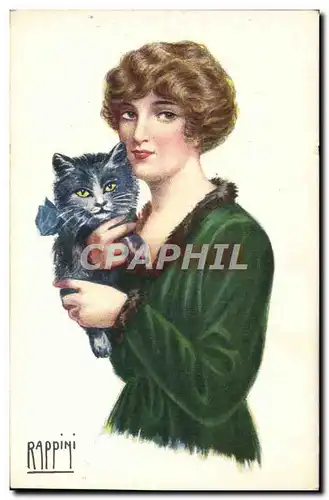 Cartes postales Fantaisie Illustrateur Rappini Femme Chat Chaton