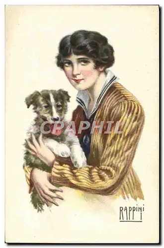 Ansichtskarte AK Fantaisie Illustrateur Rappini Femme Chien Chiot