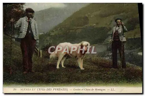 Cartes postales Folklore Pyrenees Guides et chien de montagne