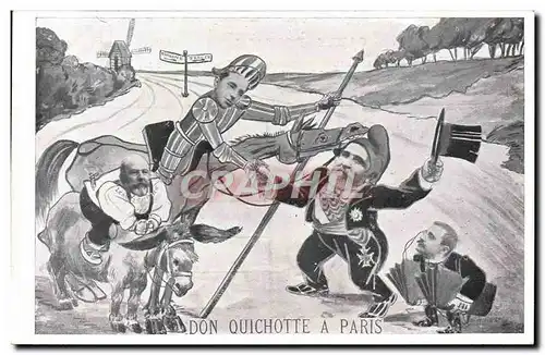 Ansichtskarte AK Politique Satirique Don Quichotte a Paris Ane Mule Moulin a vente