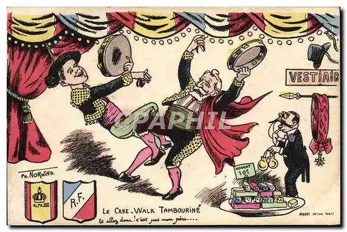 Cartes postales Politique Satirique Le Cake Walk tambourine France Espagne