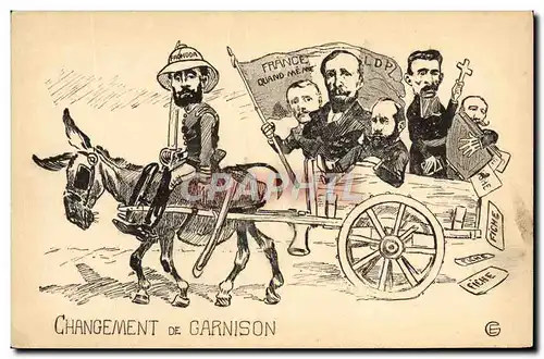 Cartes postales Politique Satirique Changement de garnison Ane Mule