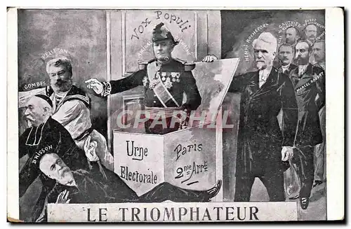 Cartes postales Politique Satirique Le triomphateur Gombes Pelletan Brisson Rochefort
