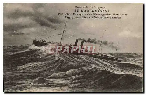 Ansichtskarte AK Bateau Paquebot Francais des Messageries Maritimes Armand-Behic Telegraphie sans fil