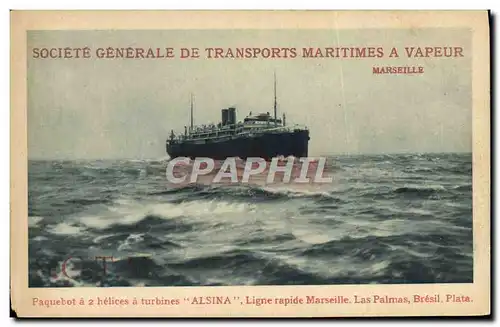 Cartes postales Bateau Paquebot Alsina Ligne rapide Marseille Las Palmas Bresil Plata