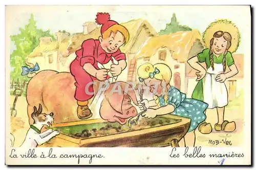 Cartes postales Fantaisie Illustrateur Rob Vel Enfants Porc Cochon