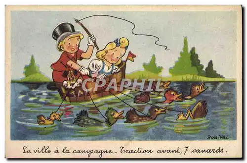 Cartes postales Fantaisie Illustrateur Rob Vel Enfants 7 Canards Canard