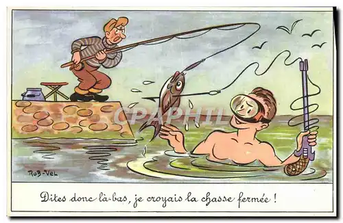 Cartes postales Fantaisie Illustrateur Rob Vel Peche Peche Tuba Poisson