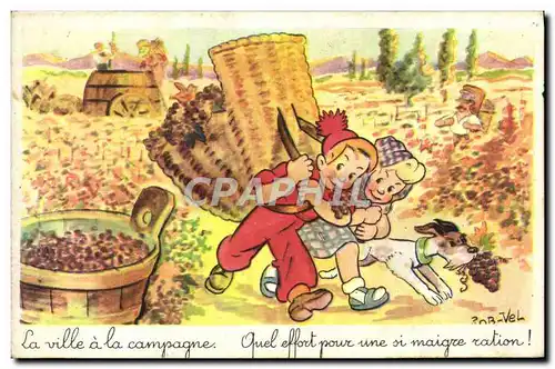 Cartes postales Fantaisie Illustrateur Rob Vel Enfants Chien Vigne