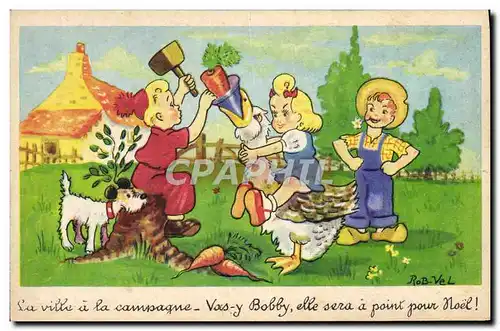 Cartes postales Fantaisie Illustrateur Rob Vel Enfants Oie Chien