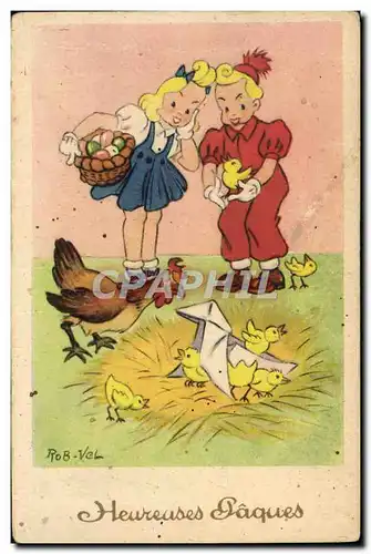 Ansichtskarte AK Fantaisie Illustrateur Rob Vel Enfants Poule Poussins