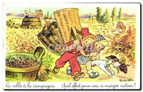 Cartes postales Fantaisie Illustrateur Rob Vel Enfants Vigne Chien