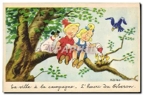 Ansichtskarte AK Fantaisie Illustrateur Rob Vel Enfants Chien Poussin Aigle